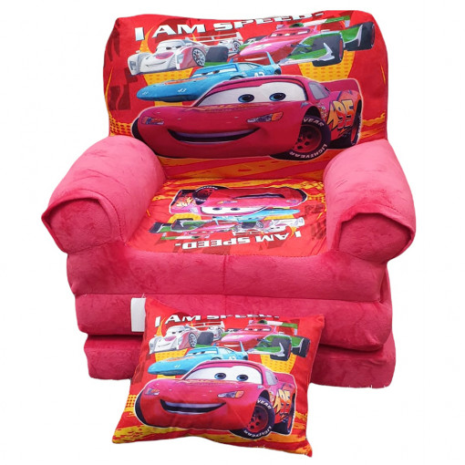 Fotoliu din plus extensibil in 3 pliuri, Cars, 120 cm, Rosu - FPE-21