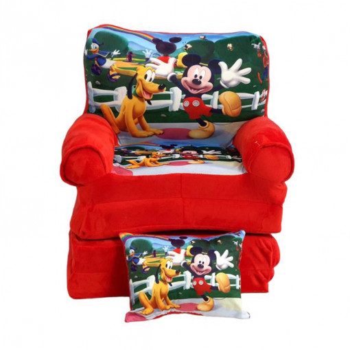 Fotoliu din plus extensibil in 4 pliuri, Mickey si Prietenii, 150 cm, Rosu - FPE-42
