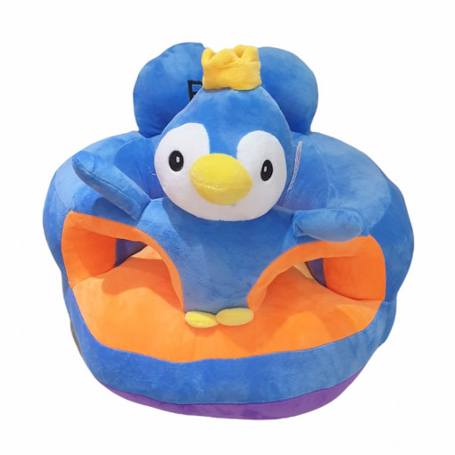 Fotoliu din plus pentru bebelusi cu spatar si decupaj pentru picioare, Pinguin, 50 cm, Albastru, FPS-115