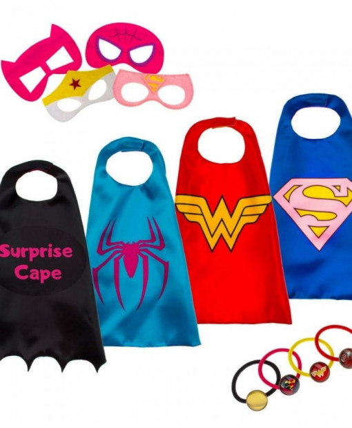 Set costume - Supereroi pentru fetițe, 4 pelerine și 4 măști + 1 cao - Wonder Woman - SJC-88