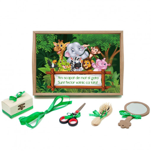 Tavita mot cu 6 piese cu fundite verzi cu buline - Zoo - 35x20 cm - TPM-78
