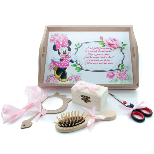 Tavita mot cu 6 piese si fundite roz- Minnie Mouse - 35x20 cm - TPM-14