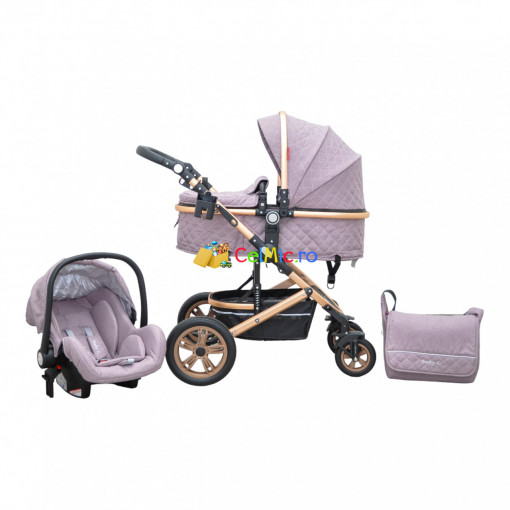 Carucior 3in1 cu landou reversibil si scoica - BabyCare PRO, 0-36 luni - CPC-24-roz