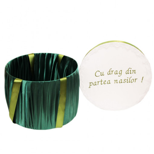 Cutie trusou botez - alb-verde - "Cu drag din partea nasilor" - 30x25 cm - CPT-02