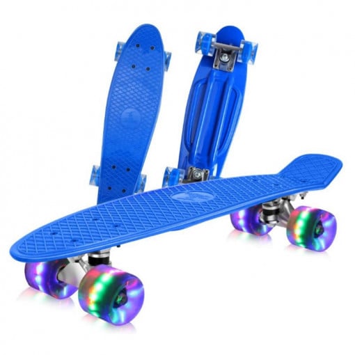 Skateboard copii cu roti LED multicolore - 55 cm - Albastru - SKB-03