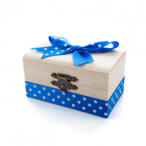 Cutiuta din lemn cu panglica albastra pentru prima suvita de par a bebelusului, 10x5x5 cm - CSB-02