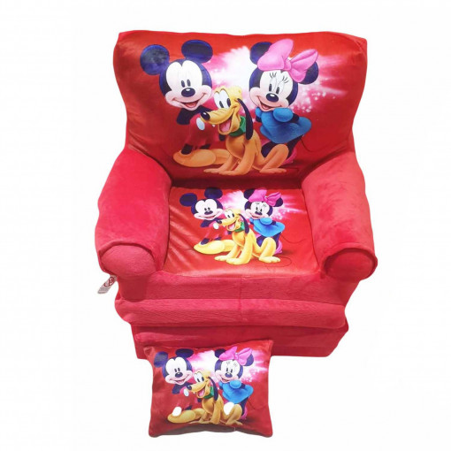 Fotoliu din plus extensibil in 4 pliuri, Mickey si Minnie, 150 cm, Rosu - FPE-43