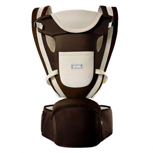 Marsupiu ergonomic pentru bebelusi cu scaunel de sustinere, Maro- HPB-12
