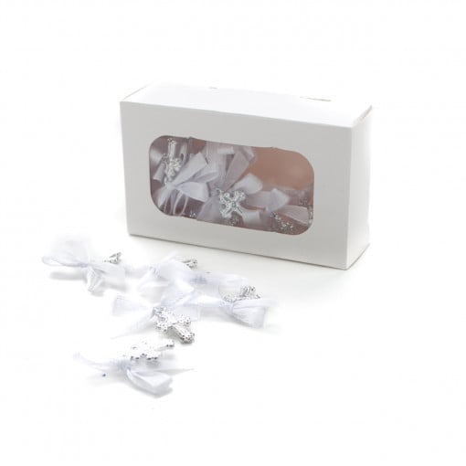 Set 30 marturii pentru botez, cruciulite din plastic cu funda alba- MPB-04