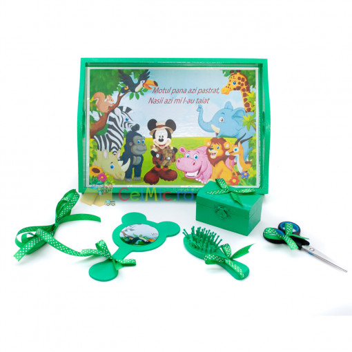 Tavita mot cu 6 piese verzi cu fundite verzi cu buline - Zoo Mickey - 35x20 cm - TPM-61