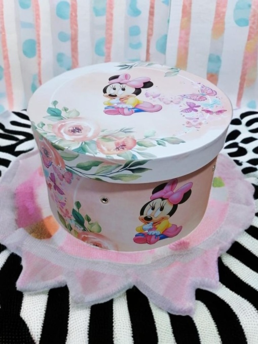Cutie trusou botez colorata, 30x30 cm, Baby Minnie, Roz - CPT-51
