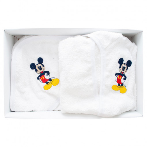 Set de baie pentru bebelusi, cu 3 piese, brodat cu Mickey Mouse, Alb- SDB-09