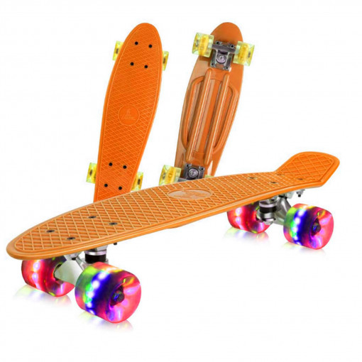 Skateboard copii cu roti LED multicolore - 55 cm - Portocaliu - SKB-04