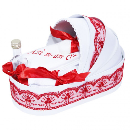 Trusou botez tip landou cu 6 piese - "Azi m-am crestinat" - Alb-Rosu - TPB-86