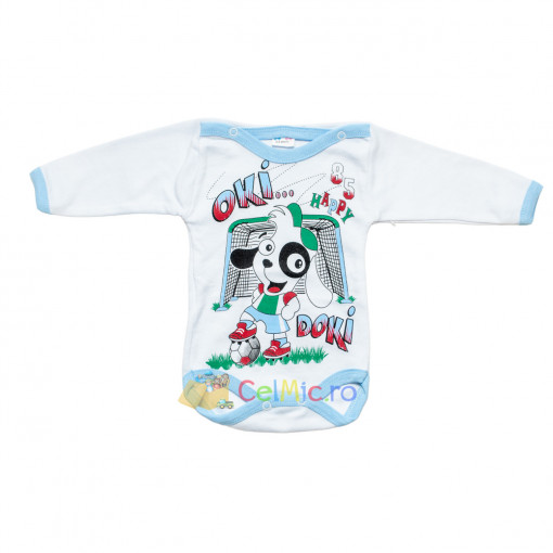 Body bebelusi cu imprimeu, Bumbac 100%, 0-24 luni, Catelus, Alb-Bleu- BBM-11