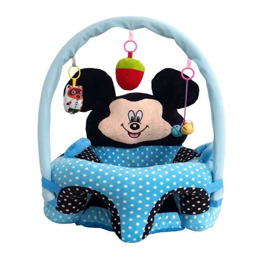 Fotoliu din plus pentru bebelusi cu spatar si arcada, Mickey cu Buline, 50 cm, Bleu, FPS-137