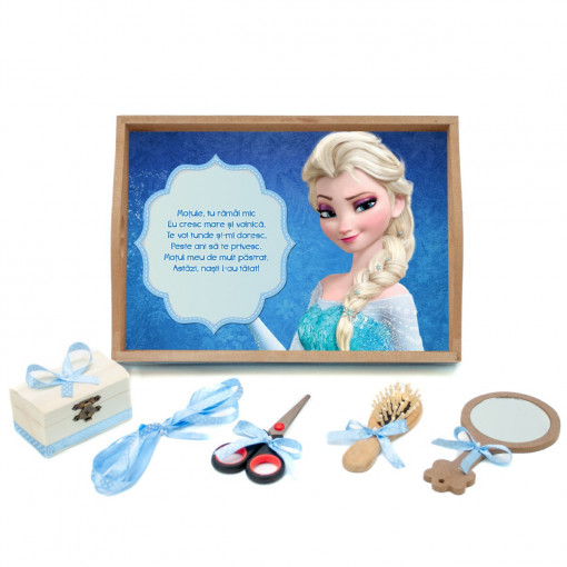 Tavita mot cu 6 piese cu fundite bleu cu buline - Frozen Elsa - 35x20 cm - TPM-86