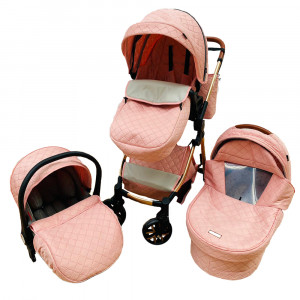 Carucior 3 in 1 cu landou, scoica si geanta, 0-36 luni, Roz - CPC-11-roz