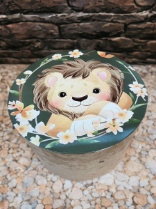 Cutie trusou botez colorata, 30x30 cm, Leu, Verde - CPT-61