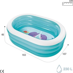 Piscină gonflabilă copii Intex Sea Friends cu dimensiuni 163x107x46 cm și capacitate 230 litri