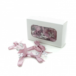 Set 30 marturii pentru botez, cruciulite din plastic cu funda roz pudrat- MPB-07
