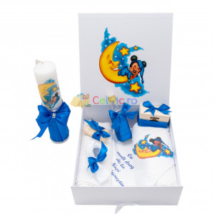 Set Botez Personalizat Trusou 8 piese + Lumanare - "Cu drag de la nasi" - Baby Mickey, Albastru electric - SPB-50