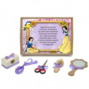 Tavita mot cu 6 piese cu fundite lila cu buline - Alba Ca Zapada - 35x20 cm - TPM-83