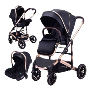 Carucior 3 in 1 reversibil si pliabil cu geanta inclusa si scoica auto, 0-36 luni, Negru - CPC-60-negru