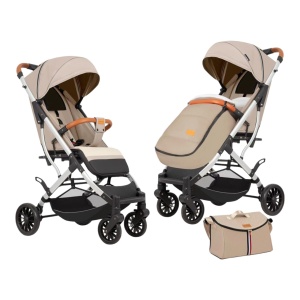 Carucior sport cu functie de pliere tip troller, sezut reglabil, husa pentru picioare si geanta 6-36 luni, Crem - CPC-62-crem