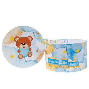 Cutie trusou botez, 30x30 cm, Ursulet, Alb-Bleu - CPT-19