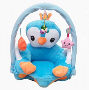 Fotoliu din plus pentru bebelusi cu spatar si arcada, Pinguin, 53 cm, Albastru, FPS-74