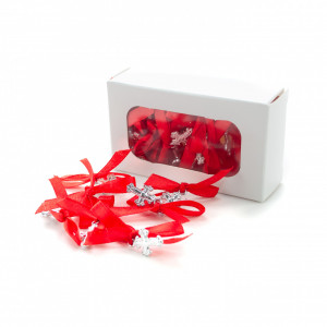 Set 30 marturii pentru botez, cruciulite din metal cu funda rosie- MPB-08