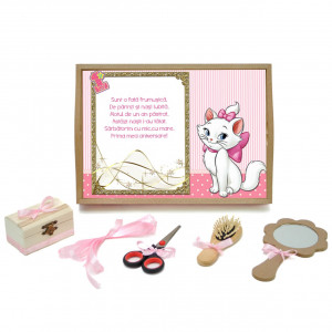 Tavita mot cu 6 piese cu fundite roz cu buline - Pisica Aristocrata - 35x20 cm - TPM-90