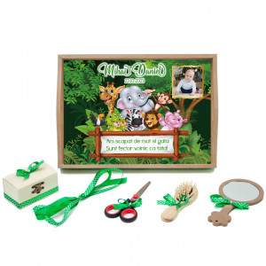 Tavita mot cu 6 piese cu fundite verzi cu buline - Zoo - 35x20 cm - TPM-78