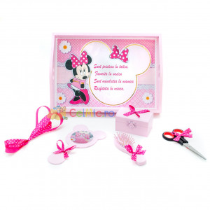 Tavita mot cu 6 piese roz cu fundite ciclam cu buline - Minnie - Roz - 35x20 cm - TPM-58