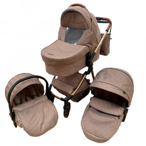 Carucior 3 in 1 cu landou, scoica si geanta, 0-36 luni, Crem - CPC-11-crem
