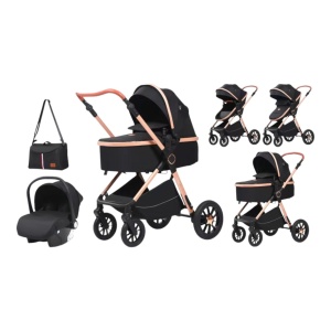 Carucior 3 in 1 reversibil, pliere compacta, geanta inclusa si scoica auto, 0-36 luni, Negru - CPC-63-negru