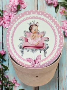 Cutie trusou botez colorata, 30x30 cm, Princess, Roz - CPT-44