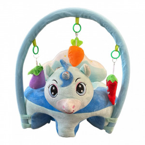 Fotoliu din plus pentru bebelusi cu decupaj pentru picioare, spatar si arcada, Unicorn Albastru, 53 cm, Albastru, FPS-173