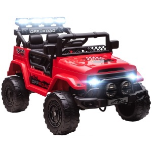 Off-road pentru Copii cu Faruri, Claxon, Centură și Telecomandă, din PP și Metal, 99x66x68.5 cm, Roșu