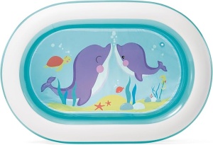 Vedere de sus a piscinei gonflabile Intex Sea Friends cu imprimeu marin și delfini
