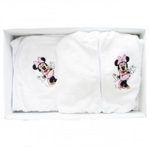 Set de baie pentru bebelusi, cu 3 piese, brodat cu Minnie Mouse, Alb- SDB-10