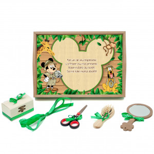Tavita mot cu 6 piese cu fundite verzi cu buline - Mickey & Pluto Safari - 35x20 cm - TPM-93