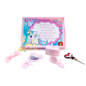 Tavita mot cu 6 piese roz cu fundite roz cu buline - Unicorn - 35x20 cm - TPM-64