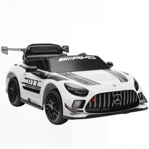Auto Electric pentru Copii de 3-8 Ani Mercedes-AMG 12V cu Telecomandă, Faruri LED, Roți pentru Transport, Alb