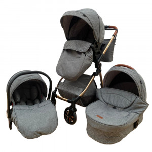 Carucior 3 in 1 cu landou, scoica si geanta, 0-36 luni, Gri - CPC-11-gri
