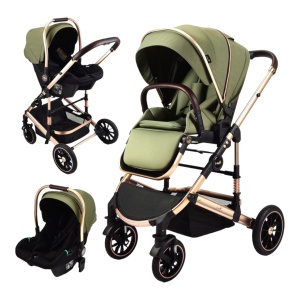 Carucior 3 in 1 reversibil si pliabil cu geanta inclusa si scoica auto, 0-36 luni, Verde - CPC-60-verde