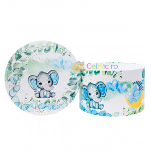 Cutie trusou botez, 30x30 cm, Elefantel, Alb-Bleu - CPT-08