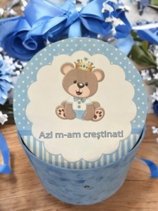 Cutie trusou botez colorata, 30x30 cm, Printul Ursulet , Albastru - CPT-45