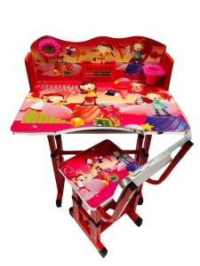 Set Birou și Scaun Reglabil pentru Copii, PAL MDF, Design Educațional (Alfabet & Tabla Înmulțirii), Culori Vii, 69x45x65 cm, Rosu- MSP-75